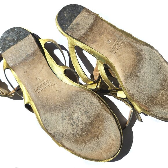 Marc Jacobs Gold Bow Studs Leather Buckle Flats Gladiator Wedding Sandals 39 8.5 - Picture 12 of 12
